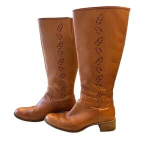 Vintage‎ Timberland Women’s Size 7.5 Tan Leather Leaf Cutout Knee High Boots